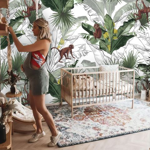 Banana Leaf with Monkey Wallpaper Wallpaper Mural