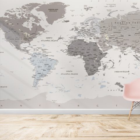 White Political Map Wallpaper Mural