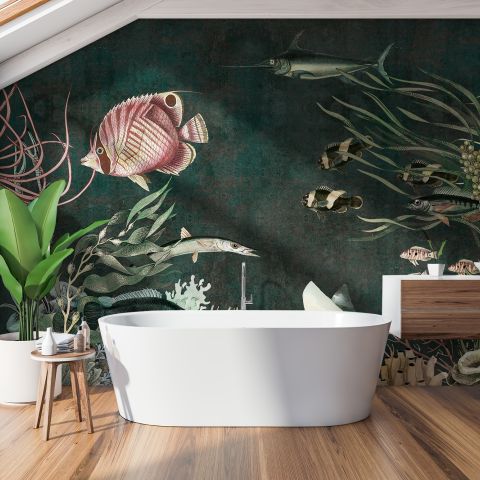 Nostalgic Underwater Fish Art Wallpaper Mural