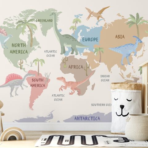 Kids Dinosaurs World Map Wallpaper Mural