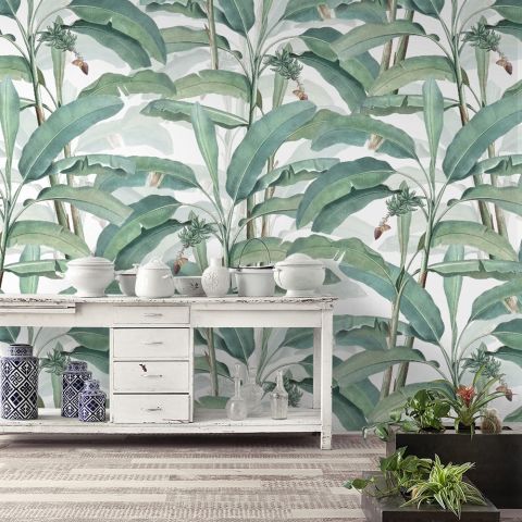 Watercolor Banana Leaf Wallpaper Wallpaper Mural