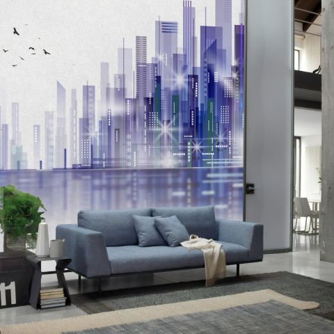 Black Green Dark Cityscape Wallpaper Mural