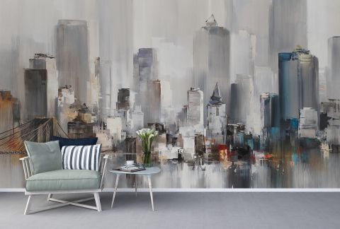 Watercolor Painting New York City Landscape Wallpaper Mural