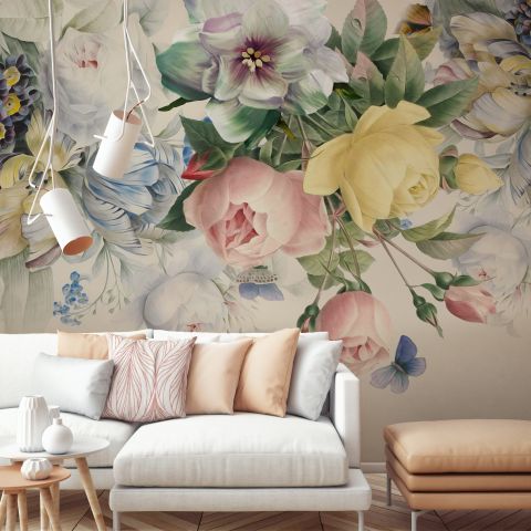 Vintage Colorful Floral Wallpaper Mural