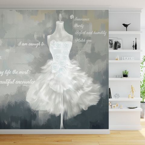 Watercolor Wedding Dress Wallpaper Mural