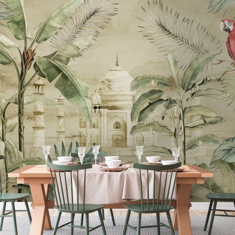 Taj Mahal and Vintage Leaf Wallpaper Mural