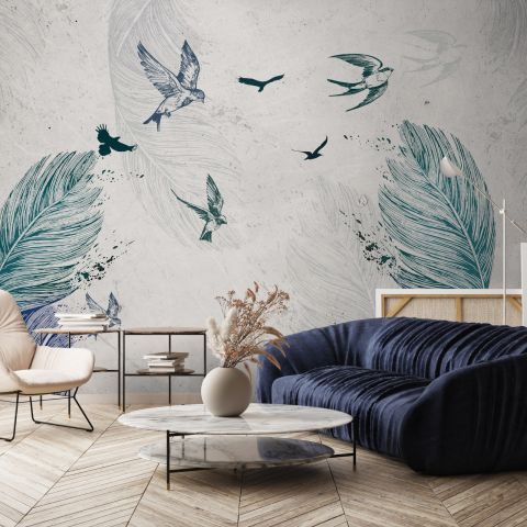 Birds and Feathers Wallpaper Mural