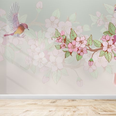 Watercolor Pink Begonia Flowers Wallpaper Mural