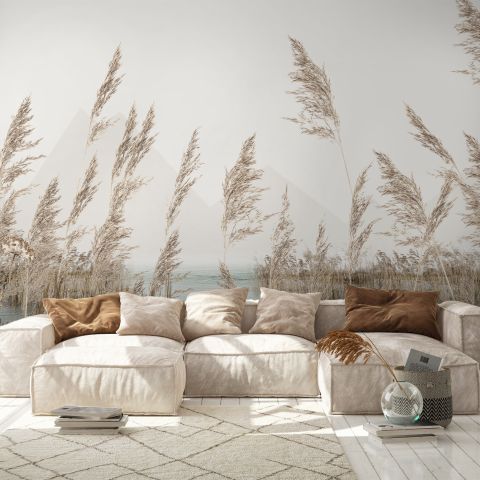 Meadow with Lake Landscape Wallpaper Mural