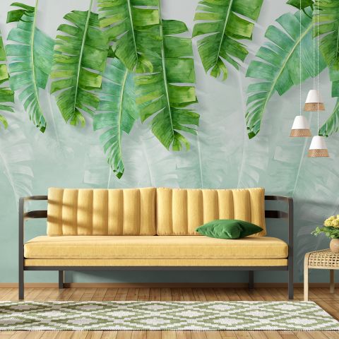 Tropical Leaves and Shading Leaf Wallpaper Mural