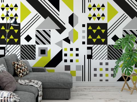 Black Yellow Geometric Shapes Wallpaper Mural