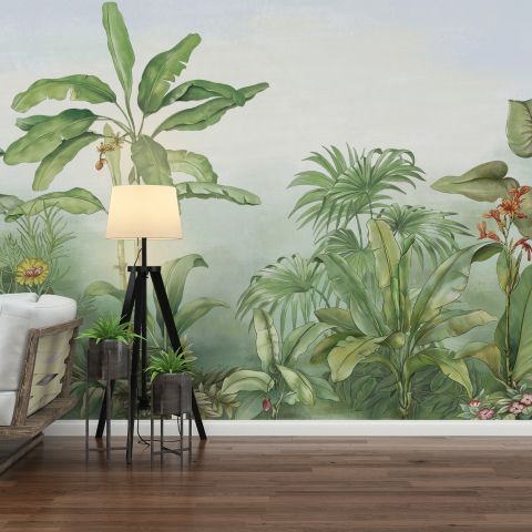 Tropical Rainforest Drawing Art Wallpaper Mural