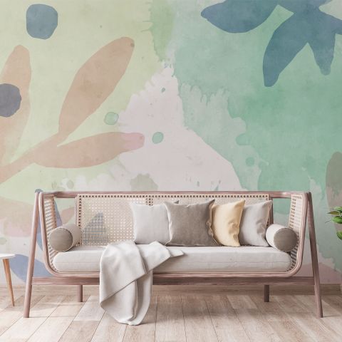 Watercolor Abstract Flowers Wallpaper Mural