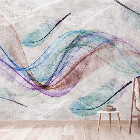 Colorful Abstract Feather Wallpaper Mural