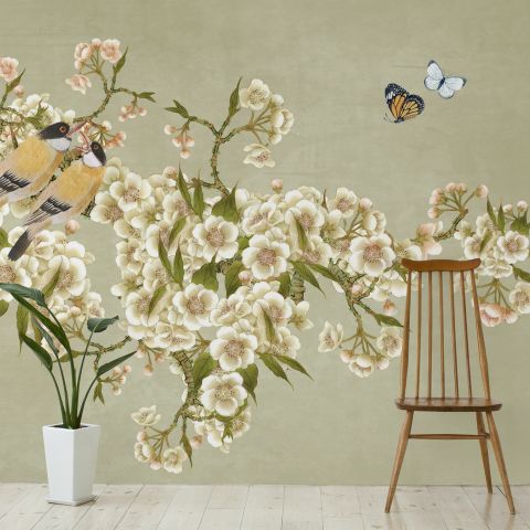 Cream Begonia Blossom Floral Art Wallpaper Mural