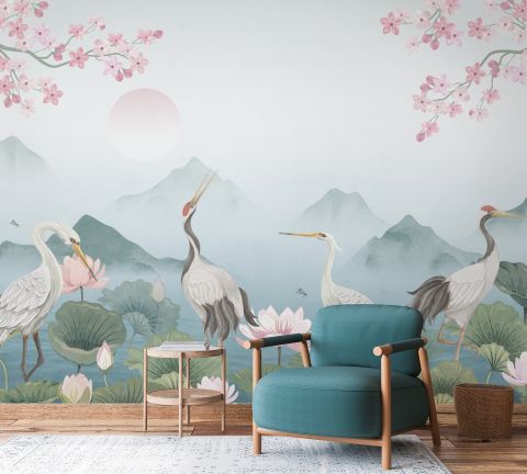 Watercolor Drawing Lotus Floral Art Wallpaper Mural