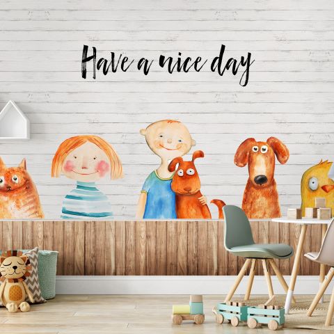 Little Kids and Dogs Wallpaper Mural