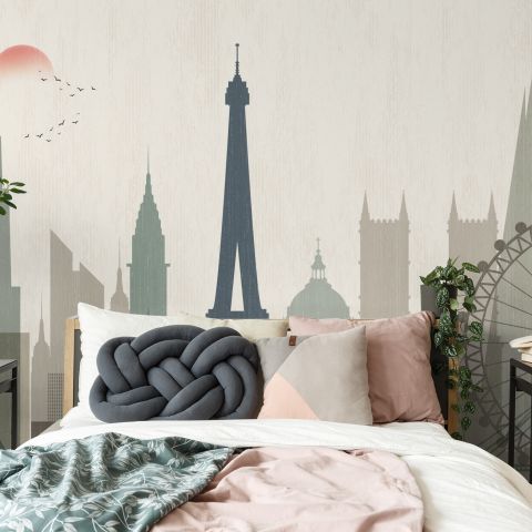 Paris City with Eiffel Tower and Amusement Park Wallpaper Mural