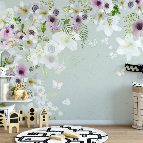Purple Gray Poppy Flowers Wallpaper Mural