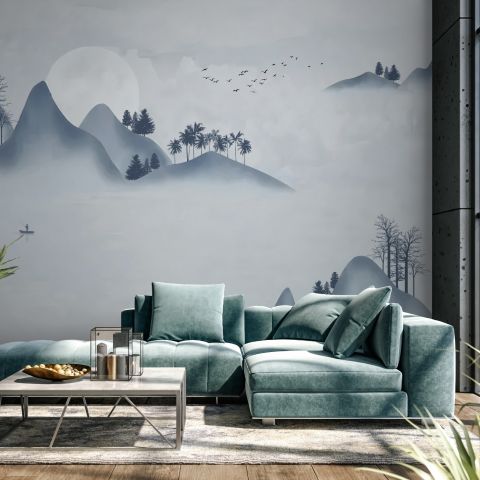 Watercolor Mountain Landscape Wallpaper Mural