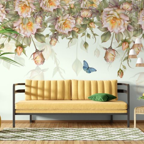 Vintage Orange Roses Wallpaper Mural