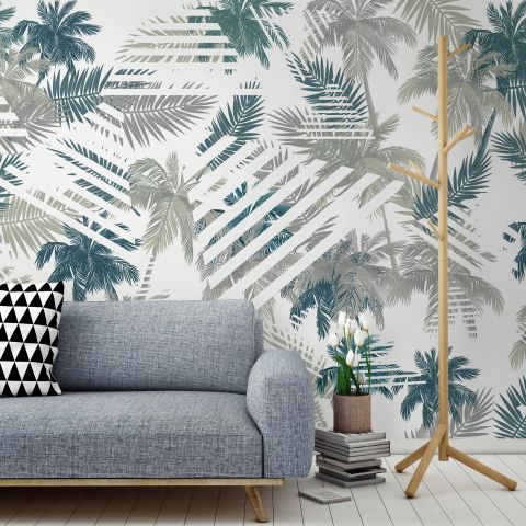 Vintage Tropical Leaf Pattern Wallpaper Mural