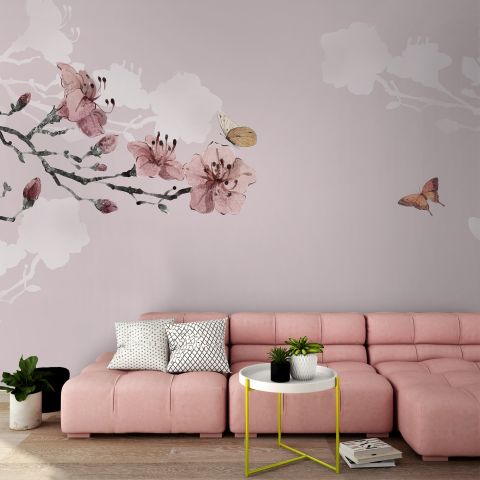 Cherry Blossom and Butterflies Wallpaper Mural