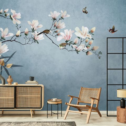 Pink Magnolia Floral Art Wallpaper Mural