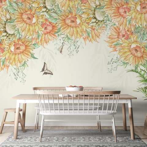 Drawing Art Sunflowers Wallpaper Mural