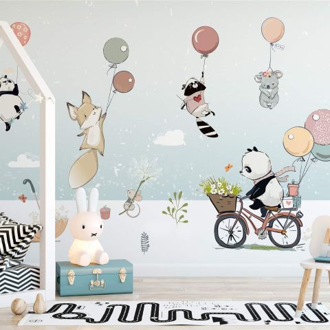 Cartoon Winter with Cute Animal Wallpaper Mural