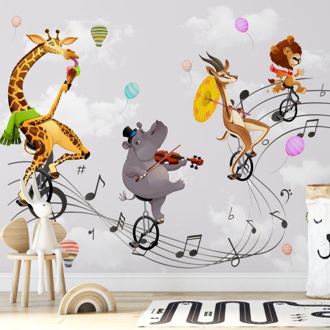 Cartoon Animal with Music Note Wallpaper Mural