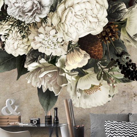 Dark Floral Bouqet Wallpaper Mural