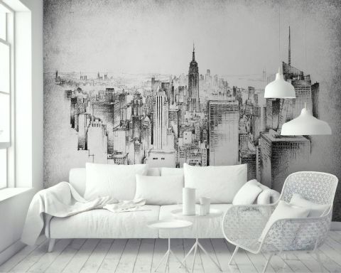 Monochrome Charcoal City Wallpaper Mural