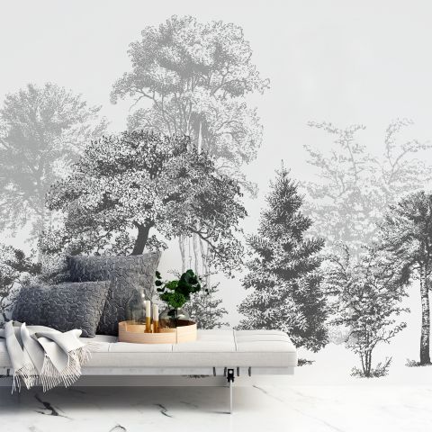 Black and White Forest Wallpaper Mural