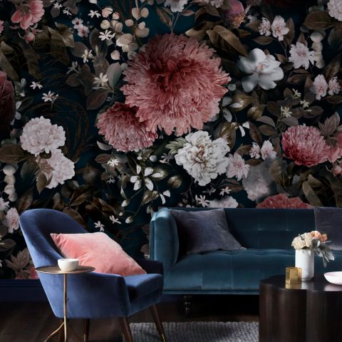 Vintage Dark Florals Wallpaper Mural