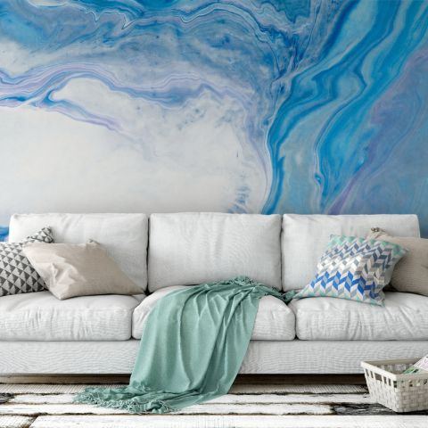 Abstract Turquoise Wave Pattern Wallpaper Mural