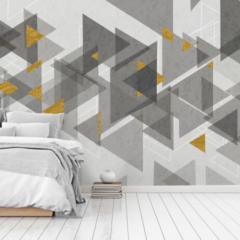 Watercolor Yellow Gray Triangle Geometric Wallpaper Mural