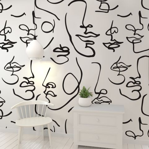 Abstract Charming Artistic Faces Wallpaper Mural