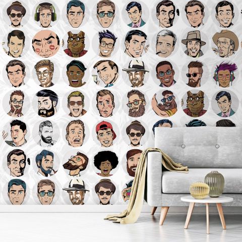 Men Face Pop Art Wallpaper Mural