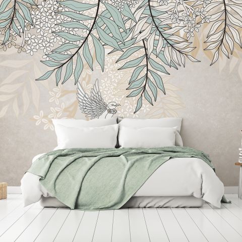 Hanging Soft Leaves Art Wallpaper Mural