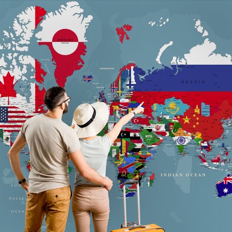 Country Flags on World Map Wallpaper Mural