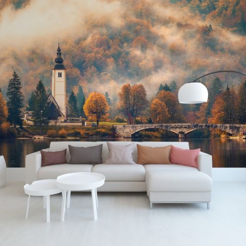 Sunset in Mountain Forest Nature Wallpaper Mural