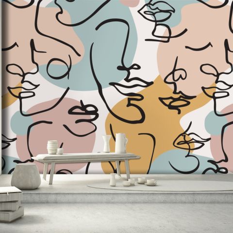 Colorful Abstract Charming Faces Wallpaper Mural