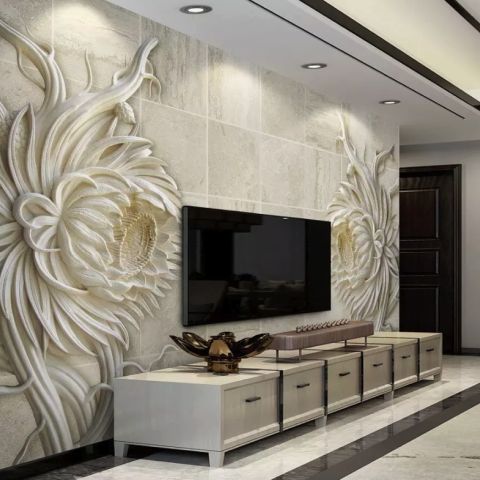 3D Embossed Look Marble Sunflower Wallpaper Mural
