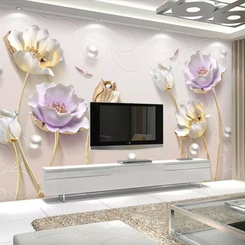 3D Embossed Look Tulip Floral Wallpaper Mural