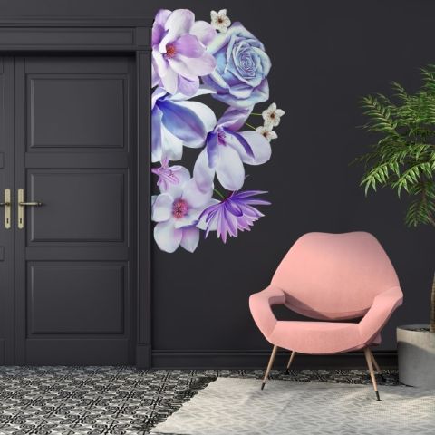3D Floral Purple Daisy Lily Orchid Flower Bouqets Wall Decal Sticker