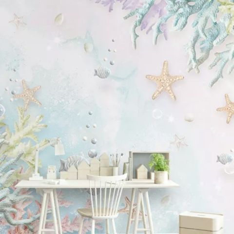 3D Look Soft Undersea with Seashells Wallpaper Mural