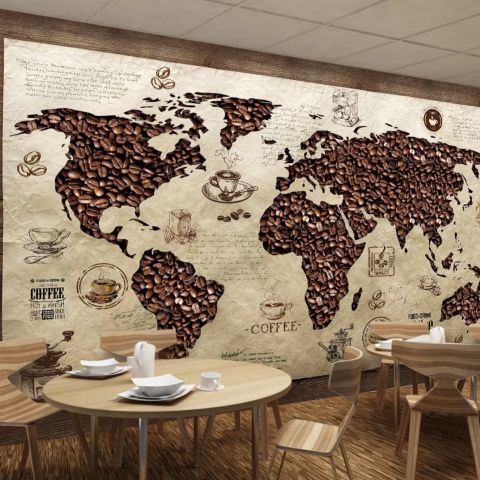 3D Looking Coffee Map Wallpaper Mural