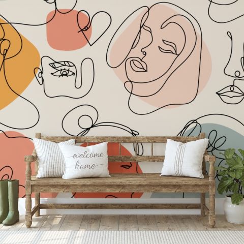 Colorful Abstract Faces Wallpaper Mural