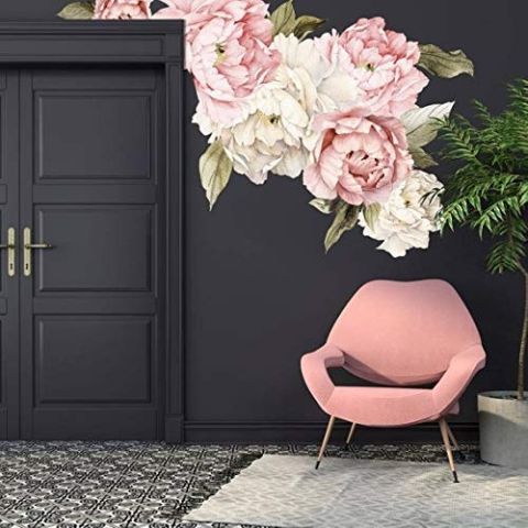 Nursery Pink White Peony Floral Bouquets Wall Decal Sticker